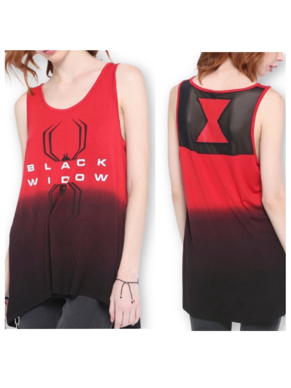 Marvel Small Oversized Black Widow Her Universe Dip-Dye Mesh Back Tank Top